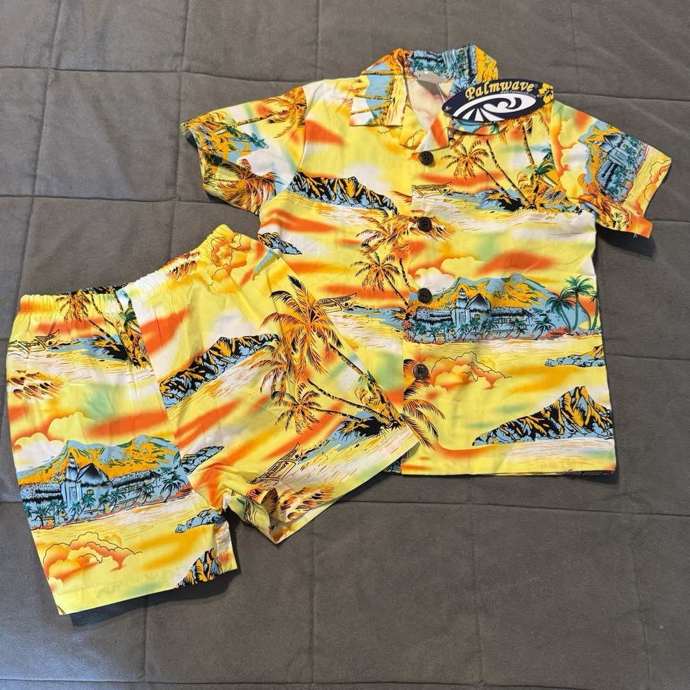 Palmwave Boys Hawaiian Shirt & Shorts Set Size 6 Tropical Beach Print Outfit NWT